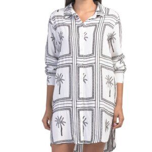 NWT GOA by Japna Black & White Embroidered Cover-Up Shirt Dress